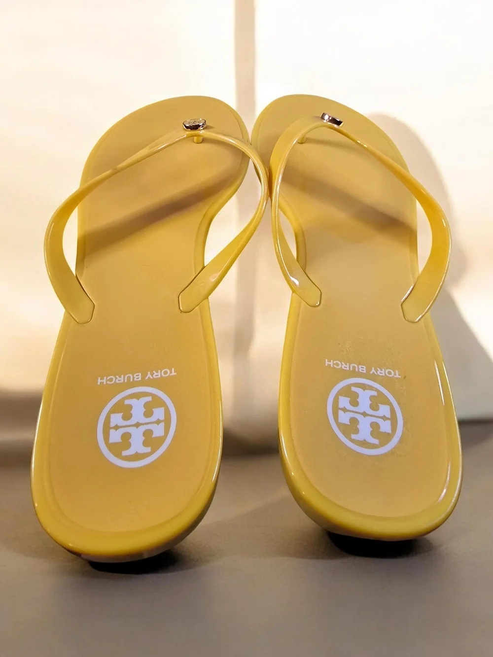 Tory Burch Yellow Jelly Thong Sandals with Logo Medallion